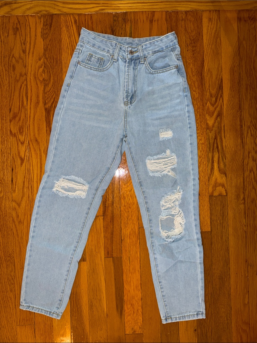 SHEIN Light Blue Mid- Rise Distressed Women's Skinny Jeans